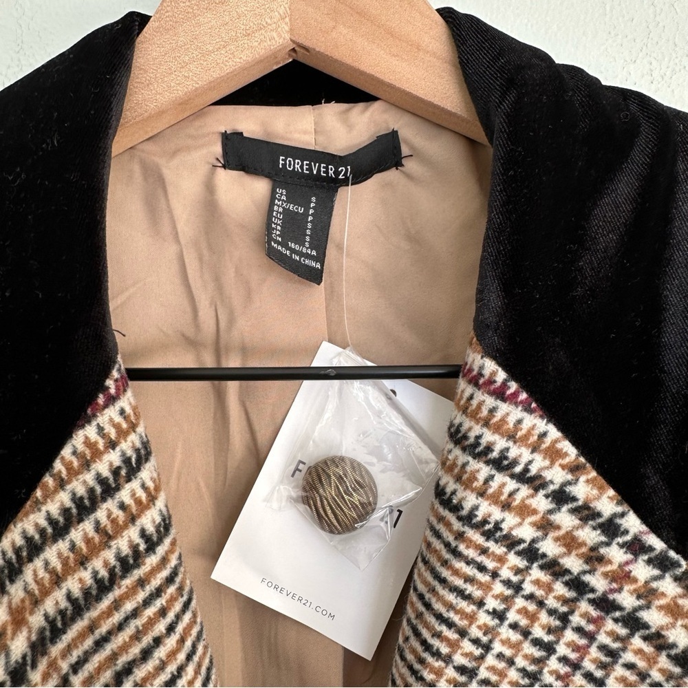 Forever 21 Plaid Double Breasted Velvet Collar Gold Buttons Blazer Jacket - Picture 3 of 4